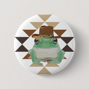 Niedlicher Western Frosch mit Cowboy-Hut Button