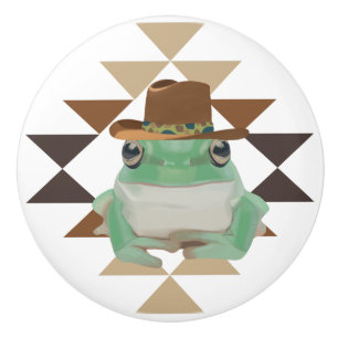 Niedlicher Western Frosch mit Cowboy-Hut Keramikknauf
