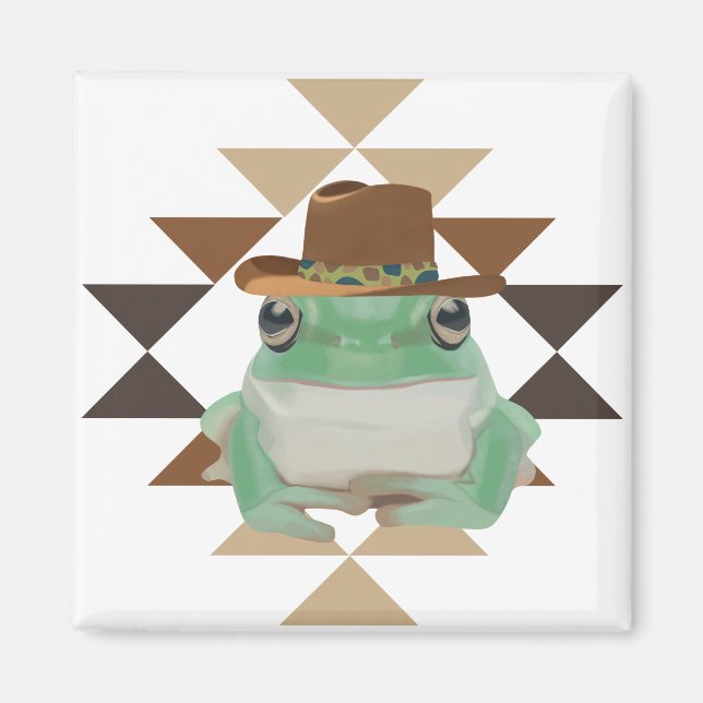 Niedlicher Western Frosch mit Cowboy-Hut Magnet (Vorne)