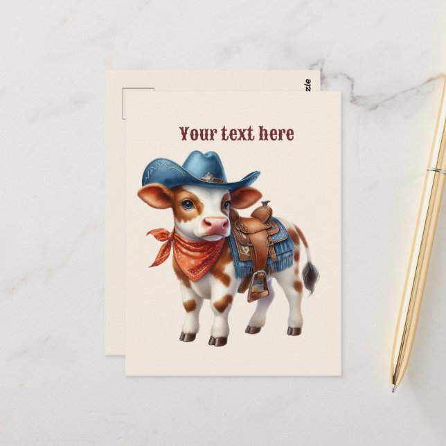 Niedlicher Western Kuh hinzufügen Postkarte (Vorderseite/Rückseite Beispiel)