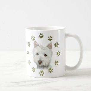 Niedlicher Westhochland-weißer Terrier-Hund und Tasse