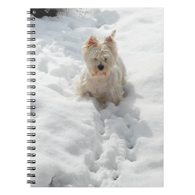 Niedlicher Westie Dog im Snow-Notebook-Journal Notizblock (Vorderseite)