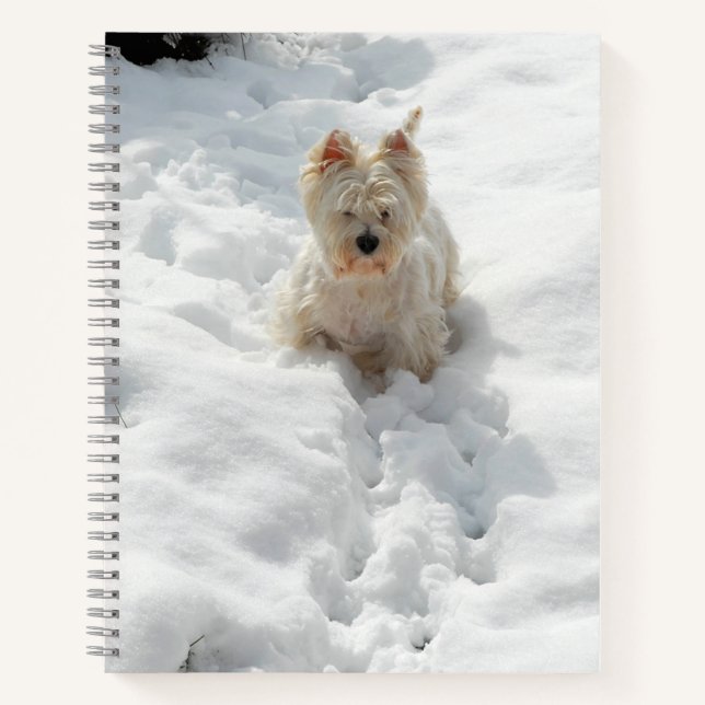 Niedlicher Westie Dog im Snow-Notebook-Journal Notizbuch (Vorderseite)