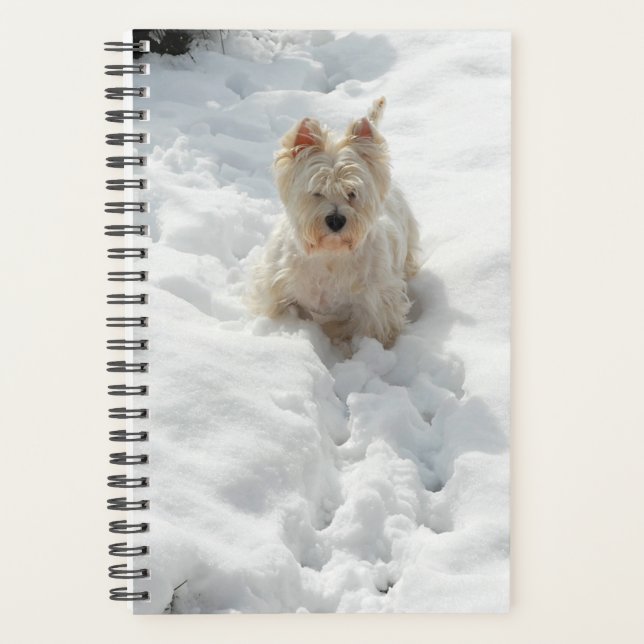 Niedlicher Westie Hund im Schneeplaner Planer (Vorderseite)