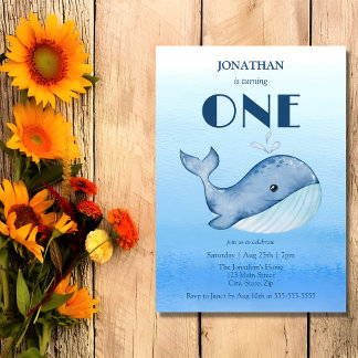 Niedlicher Whale Blue Sea 1. Geburtstag Einladung