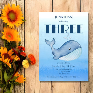 Niedlicher Whale Blue Sea 3. Geburtstag Einladung