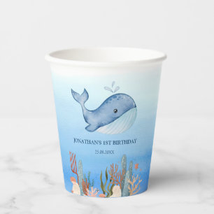 Niedlicher Whale Blue Sea Coref Riff Geburtstag Pappbecher