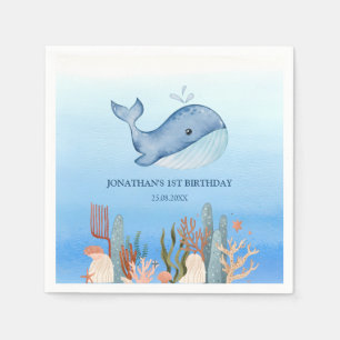Niedlicher Whale Blue Sea Coref Riff Geburtstag Serviette