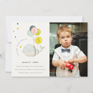 Niedlicher Whale Foto Kindergeburtstag laden ein Dankeskarte