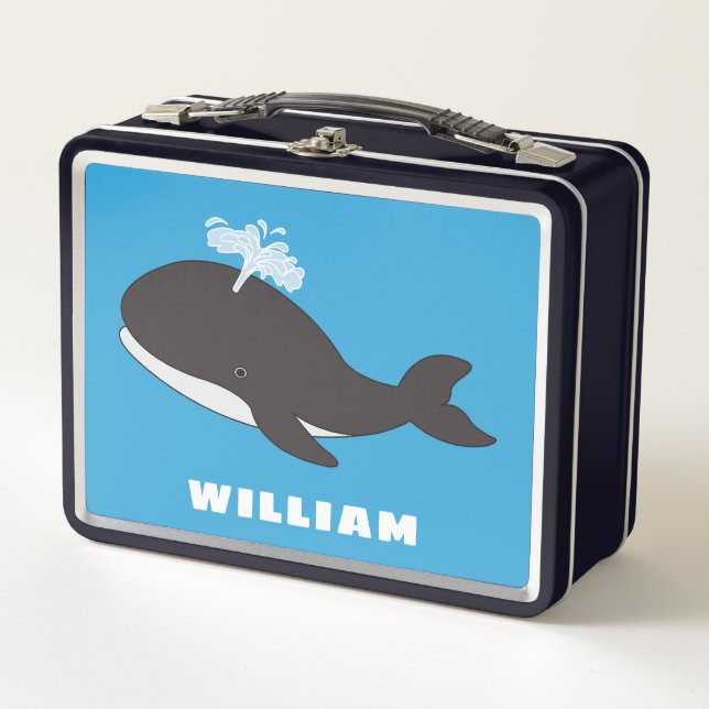 Niedlicher Whale Personalisierter Individuelle Nam Metall Brotdose (Vorderseite)