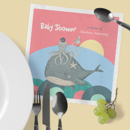 Niedlicher Whale Tintenfisch Pink Babydusche Serviette