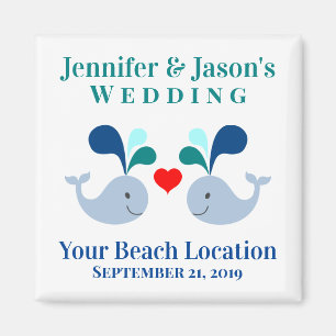 Niedlicher Whale Tropical Beach Zielort Hochzeit Magnet