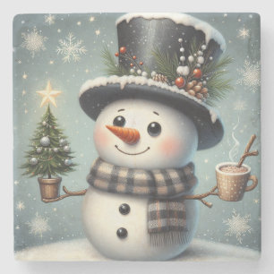 Niedlicher Whimisky Weihnachten/Winterschneemann Steinuntersetzer