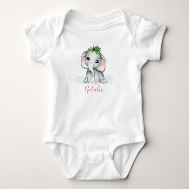 Niedlicher Whimsical Baby Elephant Wintername Baby Strampler (Vorderseite)