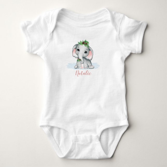 Niedlicher Whimsical Baby Elephant Wintername Strampler (Vorderseite)