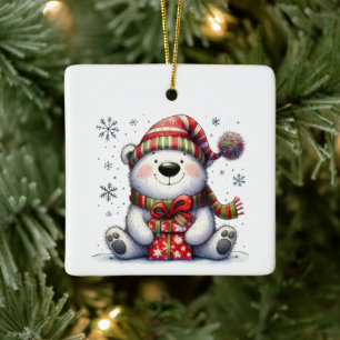 Niedlicher Whimsical Bär für Weihnachten Keramikornament