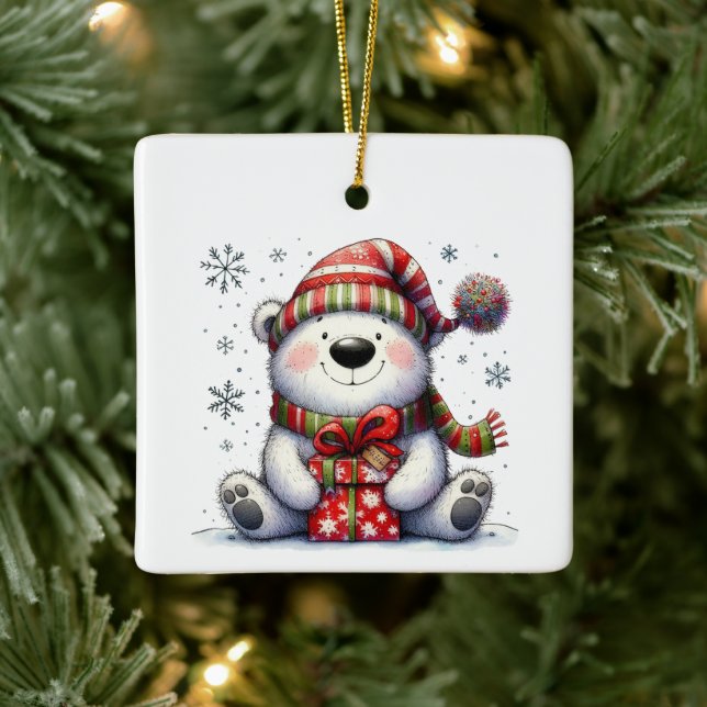 Niedlicher Whimsical Bär für Weihnachten Keramikornament (Baum)