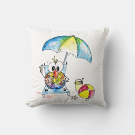 Niedlicher Whimsical Bird am Strand Kissen