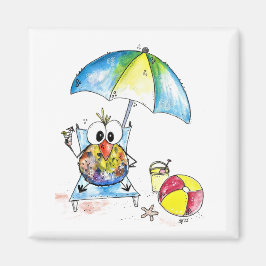 Niedlicher Whimsical Bird am Strand Magnet