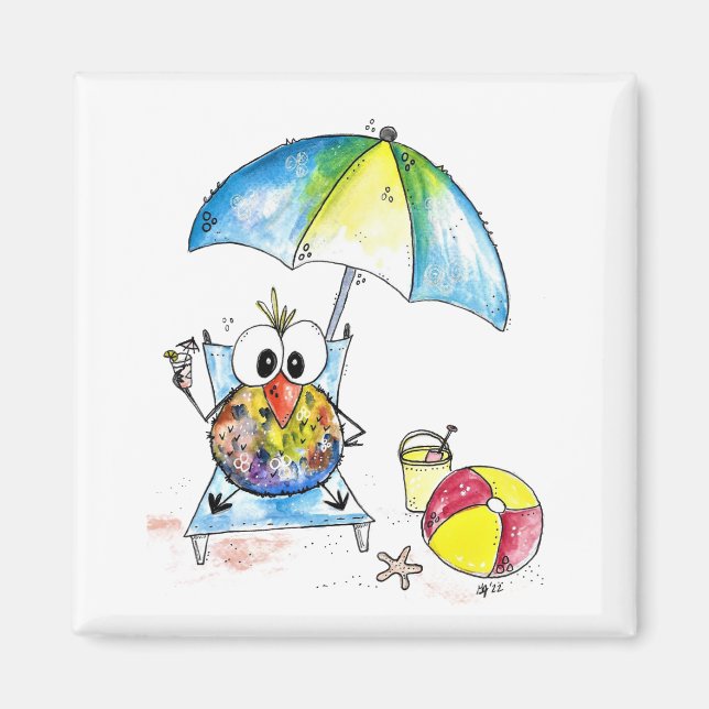 Niedlicher Whimsical Bird am Strand Magnet (Vorne)