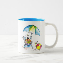 Niedlicher Whimsical Bird am Strand Zweifarbige Tasse