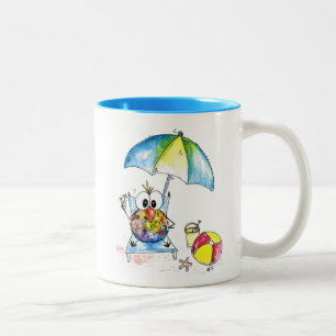 Niedlicher Whimsical Bird am Strand Zweifarbige Tasse