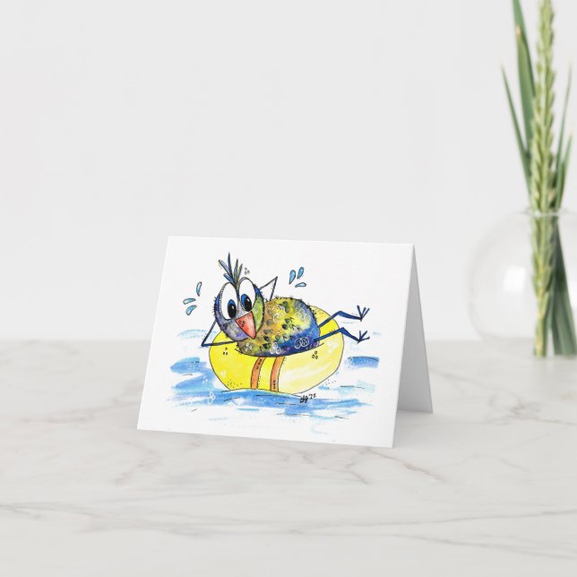Niedlicher Whimsical Bird auf Floß Karte (Vorderseite)