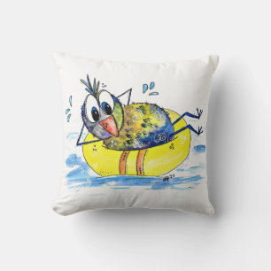 Niedlicher Whimsical Bird auf Floß Kissen