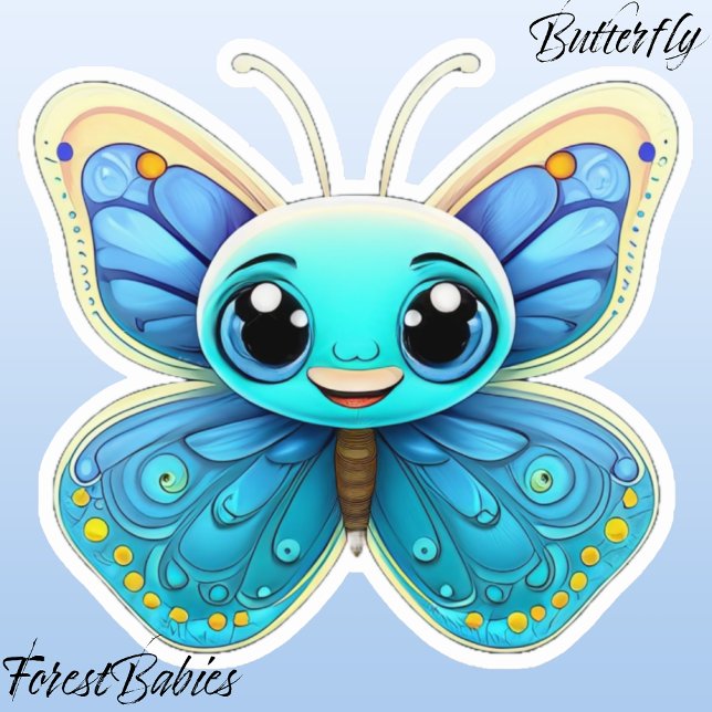 Niedlicher Whimsical Blue Kids Butterfly Cartoon G Aufkleber (Butterfly ForestBabies Sticker)