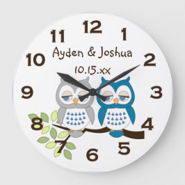Niedlicher Whimsical Boy Owl Twins Wall Clock Große Wanduhr