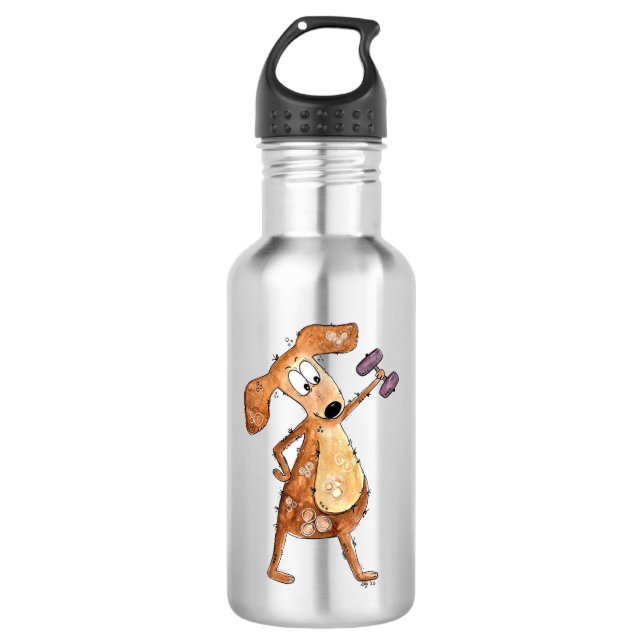 Niedlicher Whimsical Brown Hund Heften Edelstahlflasche (Vorderseite)