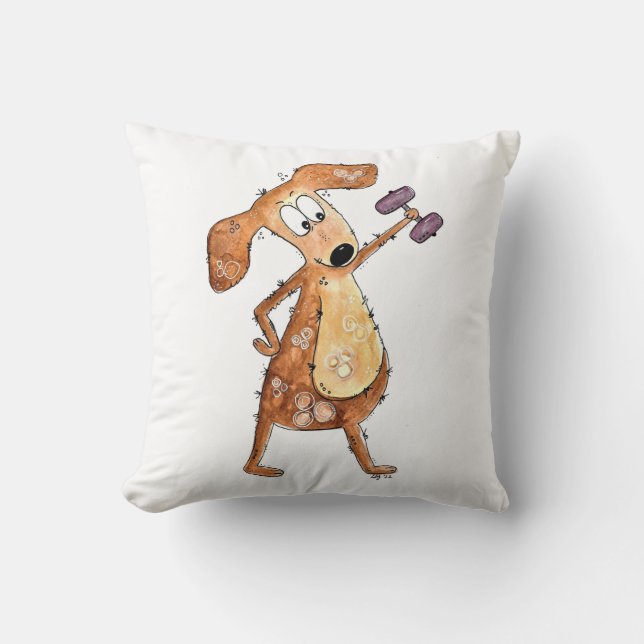 Niedlicher Whimsical Brown Hund Heften Kissen (Vorderseite)