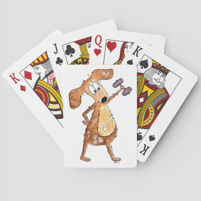 Niedlicher Whimsical Brown Hund Heften Spielkarten (Rückseite)