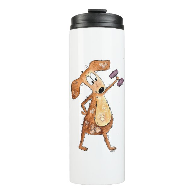 Niedlicher Whimsical Brown Hund Heften Thermosbecher (Vorderseite)