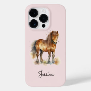 Niedlicher Whimsical Brown Pony Script Name Horse Case-Mate iPhone 14 Pro Hülle
