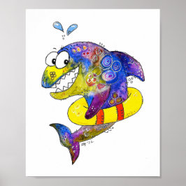 Niedlicher Whimsical Colorful Shark in Floor Poster