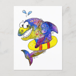 Niedlicher Whimsical Colorful Shark in Floor Postkarte