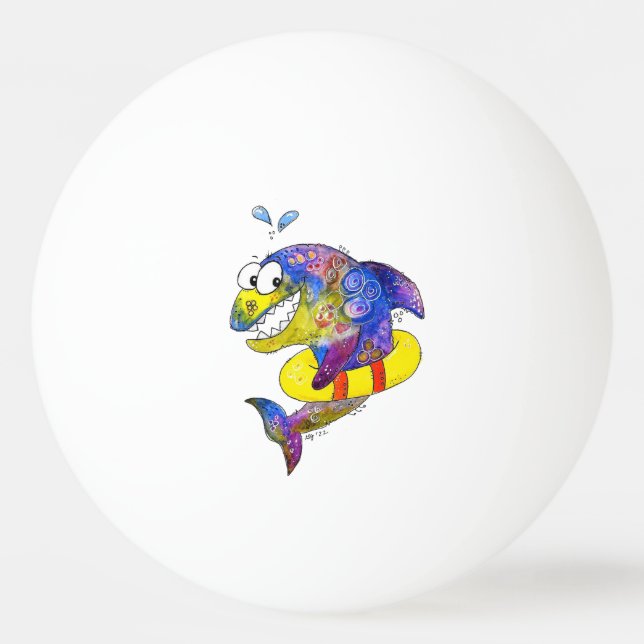 Niedlicher Whimsical Colorful Shark in Floor Tischtennisball (Vorderseite)
