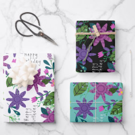 Niedlicher Whimsical farbenfroher Blumenglücklich  Geschenkpapier Set