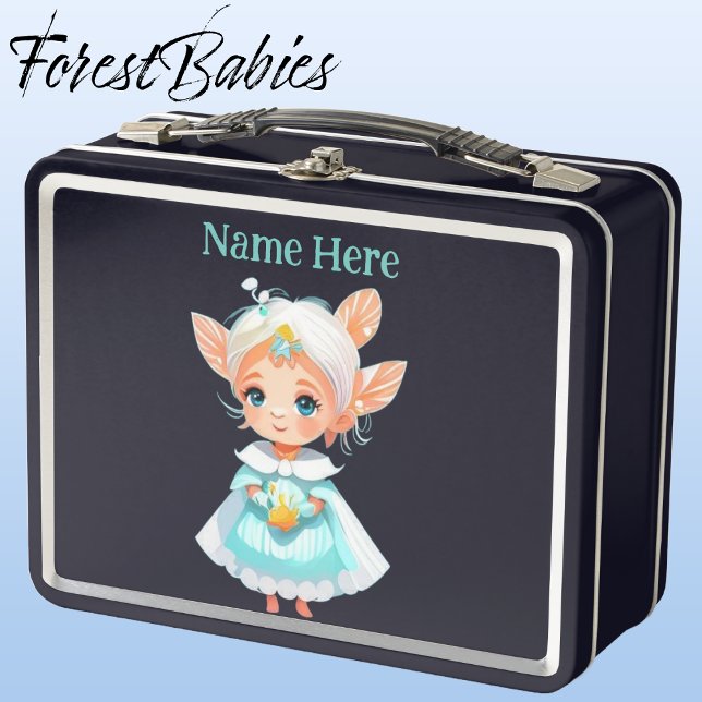 Niedlicher Whimsical Girl Fairy Fantasy Cartoon Gr Metall Brotdose (Fairy, Black ForestBabies Lunch Box)