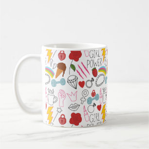 Niedlicher Whimsical Girl Power Doodle Retro Kaffeetasse