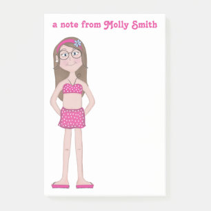 Niedlicher Whimsical Girly Girl Cartoon Zeichnend Post-it Klebezettel