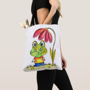 Niedlicher Whimsical Green Frosch unter einer rote
