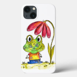 Niedlicher Whimsical Green Frosch unter einer rote Case-Mate iPhone Hülle