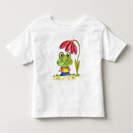 Niedlicher Whimsical Green Frosch unter einer rote Kleinkind T-shirt