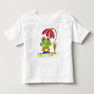 Niedlicher Whimsical Green Frosch unter einer rote Kleinkind T-shirt