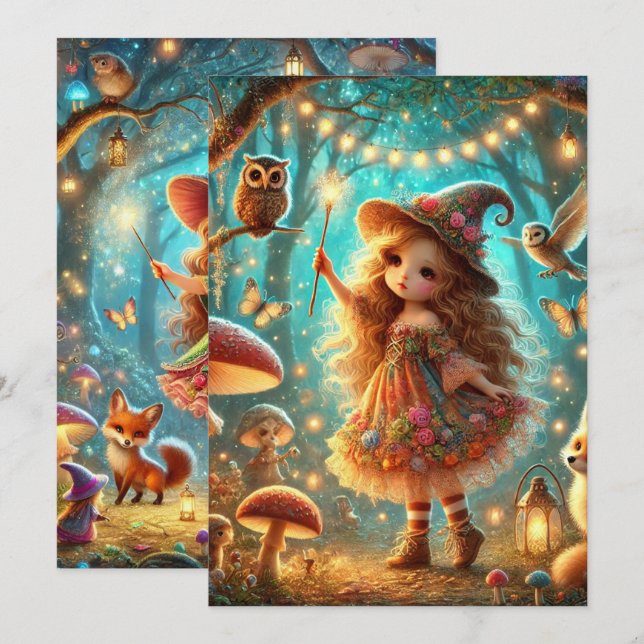 Niedlicher Whimsical Hexenwald Einladung (Vorne/Hinten)