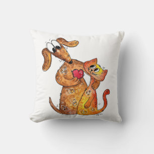 Niedlicher Whimsical Hund und Katze Kissen