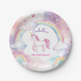 Niedlicher Whimsical Magical Unicorn Regenbogen Pappteller