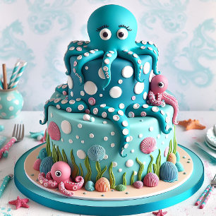 NIEDLICHER WHIMSICAL OCTOPUS THEMA KINDERGEBURTSTA KARTE